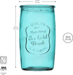 Glaver's Highball Glasses Set of 4 – 20oz Artistic Ice-Cold Pretty Blue – Vintage Glassware with Embossed Logo – Beverage Drinking Glasses for Water, Juice, Cocktails. Hand Wash.