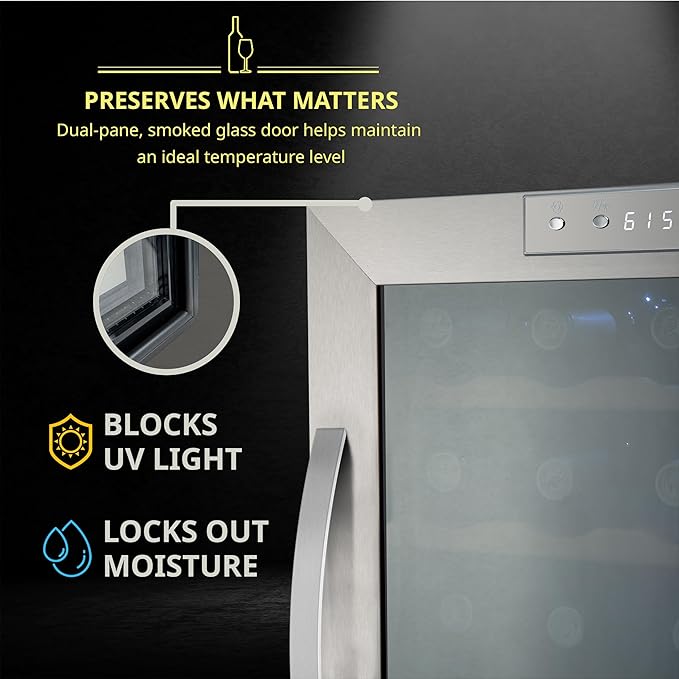 SCHMÉCKÉ 33 Bottle Dual Zone Wine Cooler Refrigerator w/Lock - Large Freestanding Wine Cellar For Red, White, Champagne & Sparkling Wine - 41f-64f Digital Temperature Control Fridge Stainless Steel