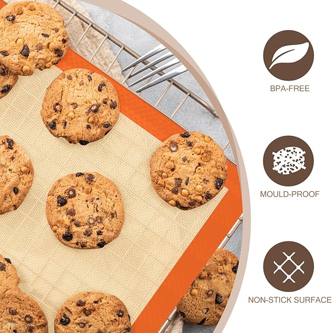 Silicone Baking Mat, 3 Pack Reusable Baking Mat, Non-Stick, Food Safe Silicone Mats for Baking, Oven Baking Sheet for Making Cookies, Macaroons, Bread