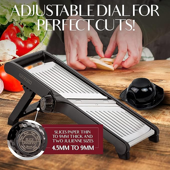 Gramercy Mandoline Food Slicer, Vegetable Cutter, Potato Slicer, Mandolin for Kitchen, Veggie Cutter, Cucumber Tool - Comes with One Pair Cut-Resistant Gloves
