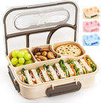 EASYFUN Bento Box Adult, Lunch Box, 4-Compartment Lunch Containers, Drop-Proof, Dishwasher Safe & Made with BPA-Free Materials(Khaki)