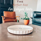 Mora Ceramic Tart Pan, 9.5 Inch Large Porcelain Baking Dish for Tarts, Quiche, Pie, Flan etc. Fluted Ruffled Edge, Oven, Microwave, Freezer, and Dishwasher safe - Great Gift For Bakers - Vanilla White