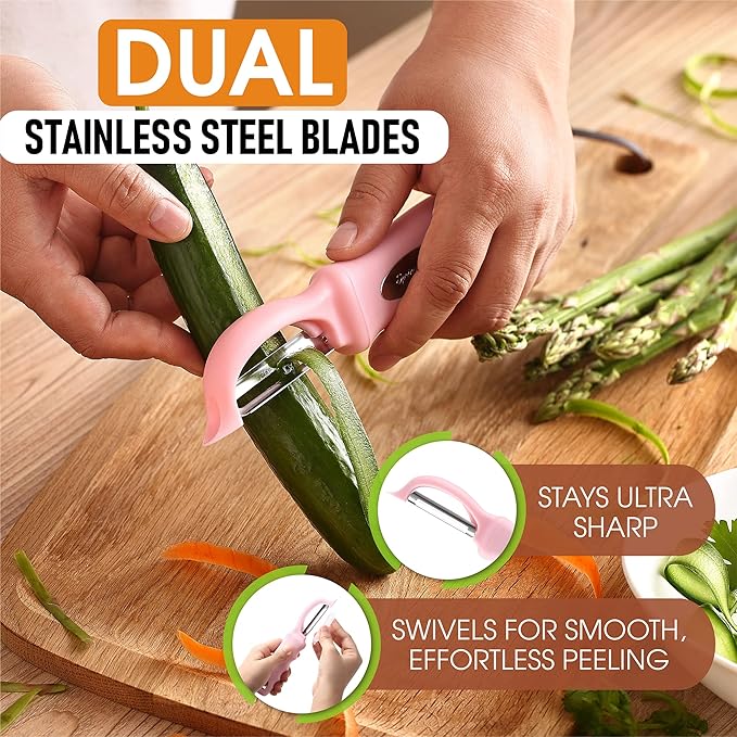 Spring Chef Premium Swivel Vegetable Peeler, Soft Grip Handle and Ultra Sharp Stainless Steel Blades - Perfect Kitchen Peeler For Veggie, Fruit, Potato, Carrot, Apple - Pink Lemonade