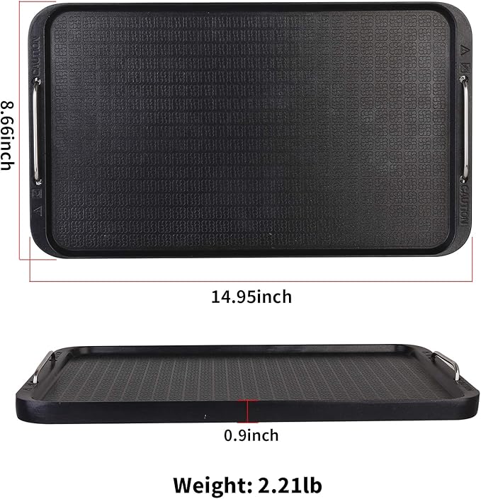 Flat Top Griddle for Stovetop, Non-Stick Griddle Grill Pan, Stove Top Grill,14.96" x 8.66", Works with Power XL,Chefman, Carl Schmidt Sohn, Cusimax, Techwood Smokeless Grill,Aluminum,Dishwasher Safe