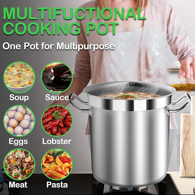 STOCKPOT 35 Quart Commercial Grade Large Stock Pot - Soup Pot with Lid - Non-Nickel Stainless Steel - Healthy Cookware Polished Stockpots - Heavy Duty - 8.8Gallon