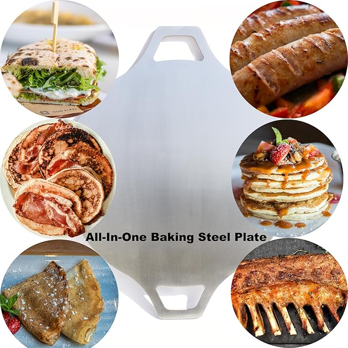 Pizza Steel for Oven & Grill – Heavy Duty Baking Steel Pizza Stone, Round Baking Steels with Dual Handles，Carbon Pizza Pan for Crispy Crust, Bread, Cooking & BBQ