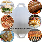 Pizza Steel for Oven & Grill – Heavy Duty Baking Steel Pizza Stone, Round Baking Steels with Dual Handles，Carbon Pizza Pan for Crispy Crust, Bread, Cooking & BBQ