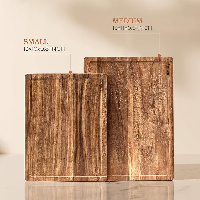 SMIRLY Bamboo Cutting Board Set, Chopping Board and Wooden Cutting Boards for Kitchen, Small Wood Cutting Board and butcher block (Acacia Wood, 2 Pack)