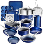 Granitestone Ceraluxe 20 Pc Ceramic Cookware Set Nonstick, Complete Pots and Pans Set Non Stick with 5 Pc Bakeware Set, Deep Frying Pan Set, & Steamer, Non Toxic PFOA Free, Oven & Dishwasher Safe