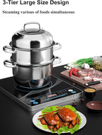 VENTION 3 tier Steamer Pot Stainless Steel Large 34cm, Induction Steamer for Cooking, 13.4 Inch Steam Pot for Dumpling