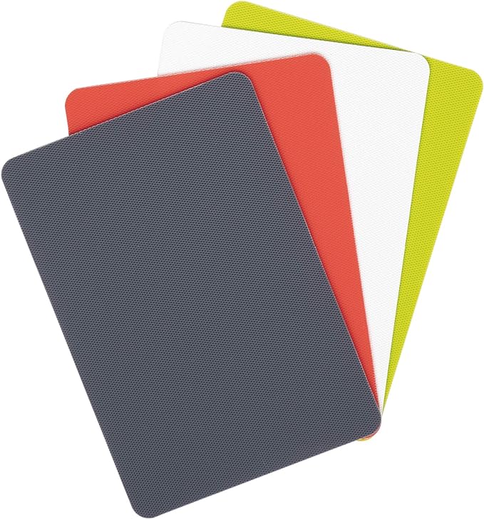 Dexas Heavy Duty Grippmat Flexible Cutting Board Set of Four, 8 by 11 inches, Gray, Red, White and Green