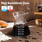 Joeyan 6 oz Glass Measuring Cup with Double Spouts,Clear Borosilicate Espresso Shot Glasses with Wooden Handle,Milk Creamer Frothing Pitcher Barista Coffee Carafe