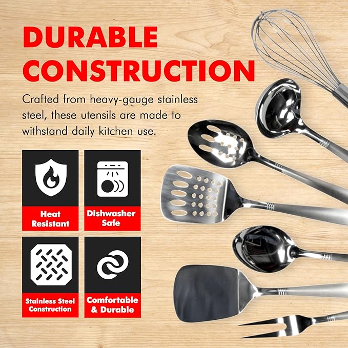 Chef Craft - 8 Piece Stainless Steel Kitchen Utensils Set with Utensil Holder