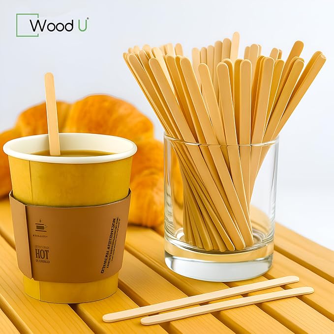 Disposable Coffee Stir Sticks 5.5” 1000 pcs - Eco friendly Round Edge Wooden Coffee Stirrers