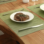 Leetaltree Pea Green Placemats Set of 8 - Heat Resistant Non-Slip Place mats for Dining Table, Washable Durable PVC Vinyl Woven Table Mats（Pea Green, 8）