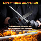 Knife Sharpener Rod, Kitchen Knives Sharpener Carbon Steel Professional Knife Sharpening Steel, Honing Rod with Hanging Holes (13 inches), P