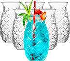 Pineapple Cup - Tiki Glasses for Cocktails - Pina Colada Hurricane Drinking Glasses for Bar Decor Set of 6 - Outdoor Mixed Drink Ice Tea Wine Glass Hawaii Tropical Barware 17 Oz