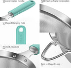 U-Taste Small Fine Mesh Strainer: 18/8 Stainless Steel 3.35in 30 Mesh Kitchen Food Sieve with Sturdy Riveted Silicone Handle, Heavy Duty Deep Handheld Metal Colander for Tea, Juice (Aqua Sky)