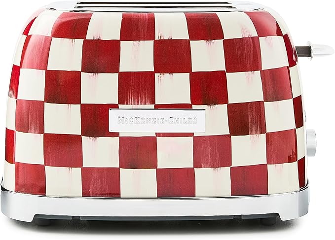 MACKENZIE-CHILDS 2-Slice Toaster, Decorative Toaster for Kitchen, Red-and-White Cherry Check