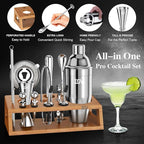 IOV Cocktail Shaker Set Bartender Kit with Stand | Bar Set Drink Mixer Set Includes Martini Shaker, Jigger, Strainer, Mixing Spoon, Muddler, Recipe Book | Home Bar Accessories Gift Set (Silver)