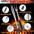 Leonyo Grill Tools Set of 6, 18Inch Extra-Long BBQ Tool Set, Heavy-Duty Barbecue Grilling Accessories, Stainless Steel Spatula, Fork, Tong, Basting Brush, Cleaning Brush, Carrying Bag