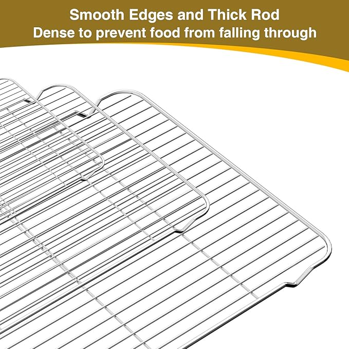 Wildone Baking Sheet with Rack Set (3 Pans + 3 Racks), Stainless Steel Baking Pan Cookie Sheet with Cooling Rack, Non Toxic & Heavy Duty & Easy Clean
