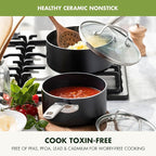 GreenPan Prime Chatham 1QT & 2QT Saucepan Pot Set with Glass Lids, Hard Anodized Diamond Infused Ceramic Nonstick, PFAS-Free, Dishwasher Safe, Oven Safe, Multipurpose Chefs Pan, Stay-Cool Handle,Black