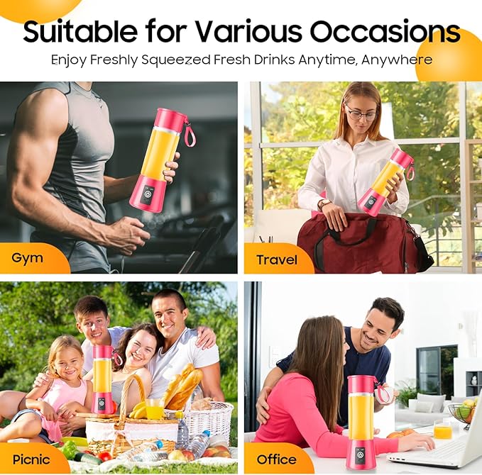 Portable Blender for Smoothies & Shakes - Cordless Personal Size Blender with 6 Blades, 380Ml Juice Cup, Lightweight & Rechargeable, Freshly Squeezed for Picnic/Sports/Office