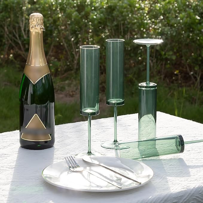 24 Pack Acrylic Dark Green Wine Glasses Green champagne glasses Champagne Flutes Sparkling Wine Glasses Wine Goblets Wedding Glassware Set Drinkware Glasses for Wedding Bar Celebration Baby Shower