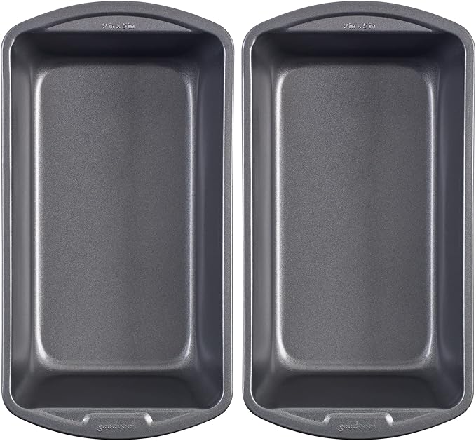 GoodCook Nonstick Loaf Pan 9 x 5-Inch Heavy-Duty Steel Bakeware with Easy-Clean Non-Stick Coating, Oven & Dishwasher Safe Pan for Meatloaf Breads Lasagnas Casseroles & More, Set of 2, Gray