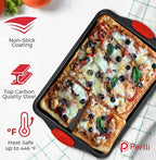 PERLLI Non-Stick 3-Piece Baking Pan Set, BPA-Free Carbon Steel Bakeware Set with Silicone Handles, Stackable Kitchen Oven Set, Cookie Sheet, Baking Tray, Baking Sheet Set, Oven Safe (446°F)