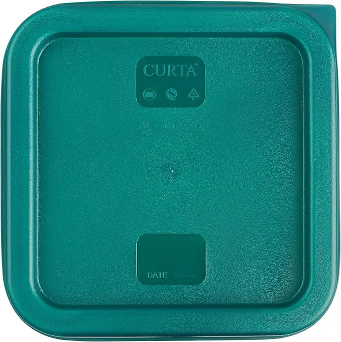 CURTA 4 Pack Food Storage Container with Green Lid - NSF Commercial Grade in 4.0 Qt - Square, Clear, Polycarbonate