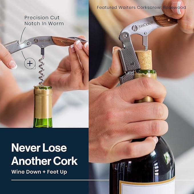 Hicoup Wine Opener - Professional Corkscrews for Wine Bottles w/Foil Cutter and Cap Remover - Manual Wine Key for Servers, Waiters, Bartenders and Home Use - Jade