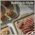 BAKKENMASTER 6-Piece Deluxe Nonstick Baking Pan Set - Professional Grade Carbon Steel Bakeware with White Marble Coating & Silicone Handles