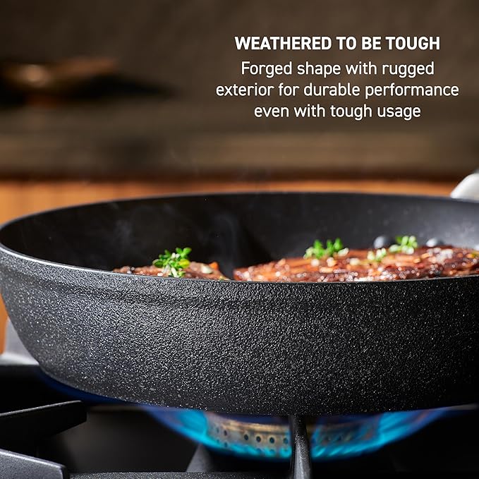 T-fal Stone Force Platinum Non Stick Cookware Set 12 Piece, Oven Broiler Safe 400°F, Kitchen Cooking Set w/Fry Pans, Saucepans, Dutch Oven, Tools, Steamer Insert, Lids, Cookware, Dishwasher Safe Black