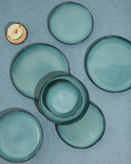 Pokini 32 Piece Dinnerware Set for 8 with Pasta Bowls, Green Black Reactive Glaze Stoneware | All‑in‑One Host Set for Entertaining, Holiday Meals, Multi‑Course Dinners | Unique Irregular Coastal Look
