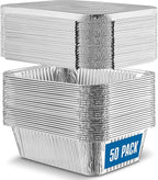 PLASTICPRO 50 Pack Aluminum Pans 8'' X 10" Disposable Pans with Covers Heavy Duty 5 lb Foil Pans for Baking and Cooking
