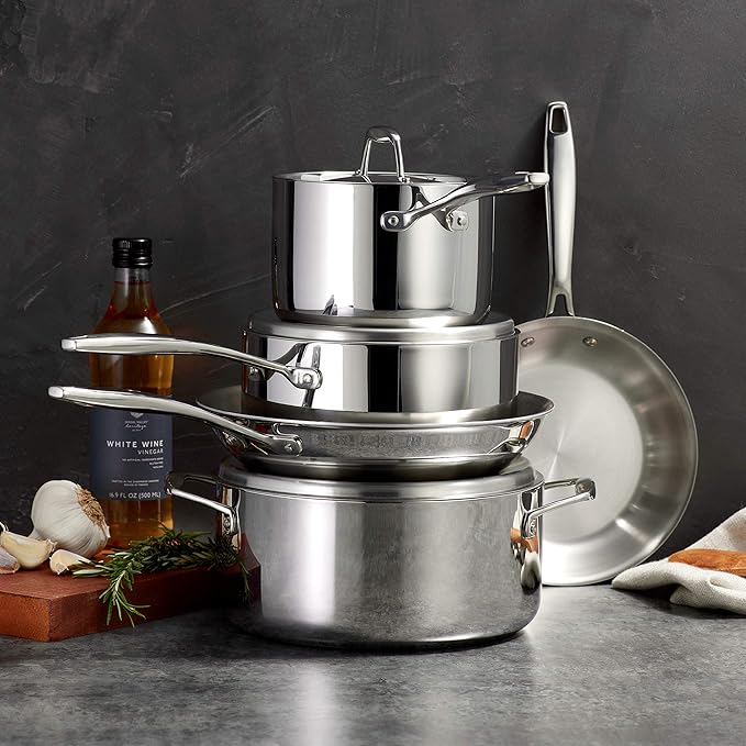 Tramontina Signature Tri-Ply Clad Stainless Steel 8-Piece Cookware Set with Lids, Pots and Pans Kitchen Set, Induction-Ready, Dishwasher-Safe, NSF-Certified, Made in Brazil