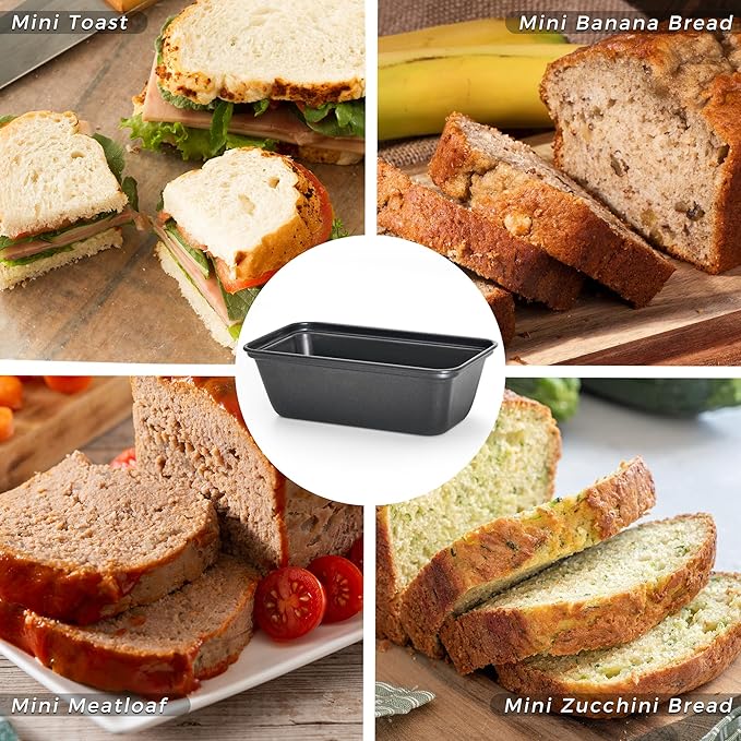 HONGBAKE 6 Pack Mini Loaf Pan for Baking Bread, 6 x 3.3 x 2 Inches Nonstick Small Banana Bread Tins Set for Homemade,Tiny Carbon Steel Meatloaf Pan - Dark Grey