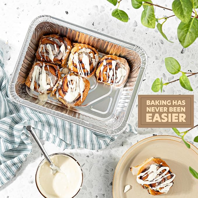 PLASTICPRO 50 Pack Aluminum Pans 8'' X 10" Disposable Pans with Covers Heavy Duty 5 lb Foil Pans for Baking and Cooking
