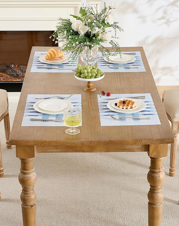 Leetaltree Geometric Print Blue Placemats Set of 12 - Heat Resistant Non-Slip Place mats for Dining Table, Washable Durable PVC Vinyl Woven Table Mats (Geometric Blue, 12)