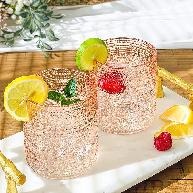 Kate Aspen Rose Gold Cups Pink Hobnail Beaded Drinking Glasses Set of 6-10 oz Vintage Glassware Set Cocktail Glass Set, Juice Glass, Water Cups | Makes A Great Hostess Gift, Gift for New Home Owners