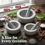 Priority Chef Heavy Duty Extra Large Mortar and Pestle Set, 4 Cup, Hand Carved from Natural Granite, Make Fresh Guacamole, Salsa, Pesto, Stone Grinder Bowl, Herb Crusher, Spice Grinder, Grey
