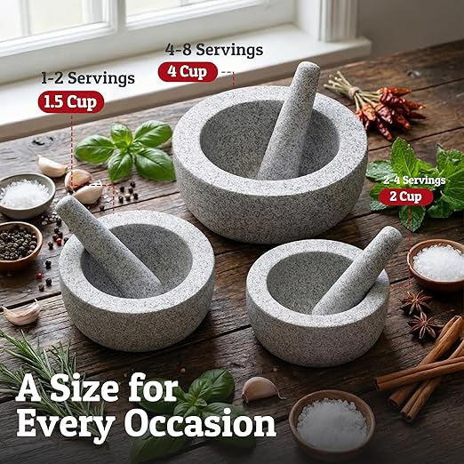 Priority Chef Heavy Duty Small Mortar and Pestle Set, 1.5 Cup, Make Fresh Guacamole, Salsa, Stone Grinder Bowl, Herb Crusher, Spice Grinder, 5.5" Wide, Grey