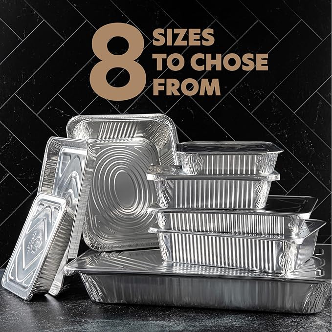 PLASTICPRO 10 Pack Aluminum Pans 8'' x 10" Disposable Pans with Covers Heavy Duty 5 lb Foil Pans for Baking and Cooking