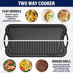Griddle Pan for Stove Top – 20" Reversible Cast Iron Double Burner Griddle Plate, Multi-Use Preseasoned Pancake Pan with Handles - Works on most Stovetops, Grills, and Fire