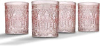 Godinger Old Fashioned Whiskey Glasses, Drinking Glasses, Vintage Decor, Glass Cups, Water Glasses, Cocktail Glasses - Jax Collection, 12oz, Pink, Set of 4