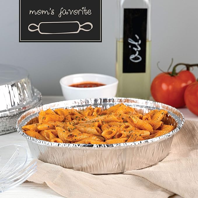 PLASTICPRO 9'' Inch Round Tin Foil Pans Disposable Aluminum, Freezer & Oven Safe - For Baking, Cooking, Storage, Roasting, & Reheating, Pack of 100