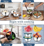 LIANYU Stainless Steel Metal Mixing Bowls, 3 Packs Deep Nesting Mixing Bowls Set for Baking Cooking and Prepping, 4.6 & 3 & 1.5QT Large and Small Size, Include Visible & Airtight Lid, Blue