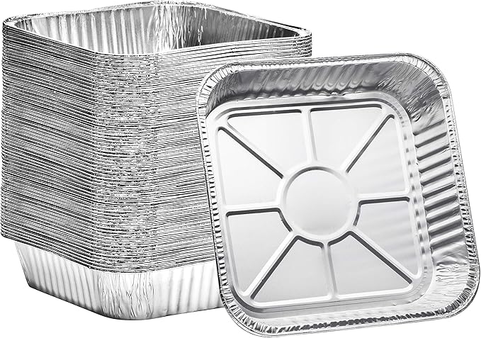 8x8 Disposable Aluminum Pans With Lids - 50 Pack Foil Pans For Cooking, Baking Cakes, Roasting & Homemade Breads - Disposable Food Containers With Foil Lids